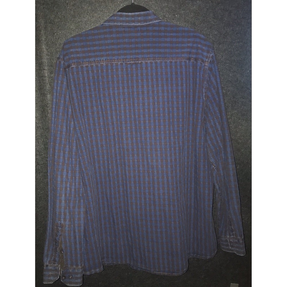 Carbon2Cobalt Shirt XL Mens Blue Brown Plaid Check Button Up Cotton Long Sleeve - Picture 7 of 11